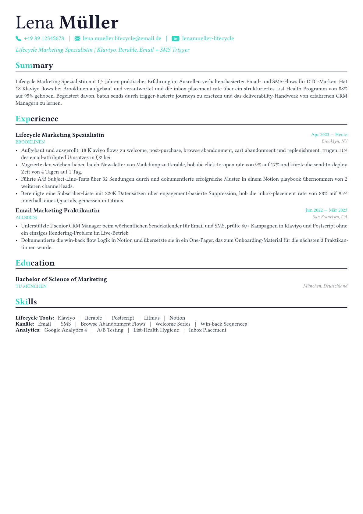 CRM Manager Lebenslauf-Beispiel