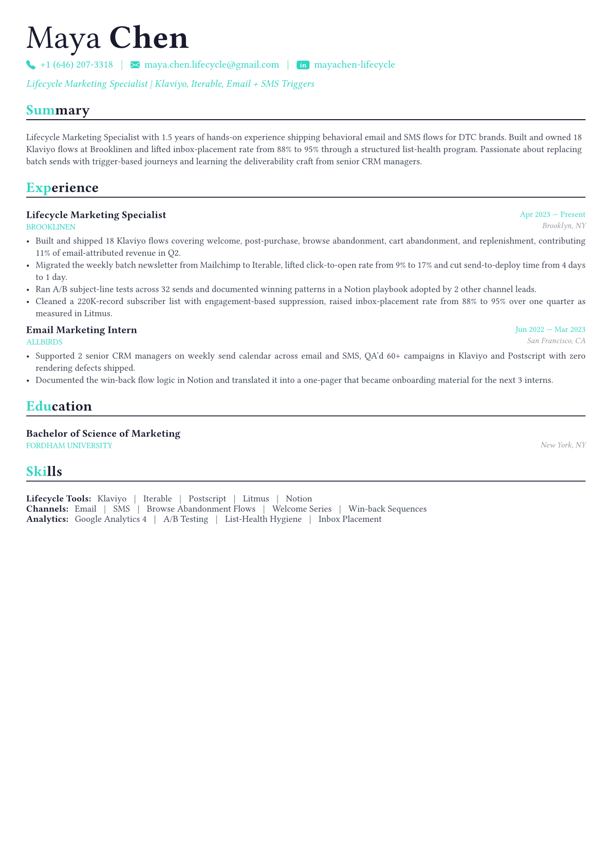 CRM Manager resume example