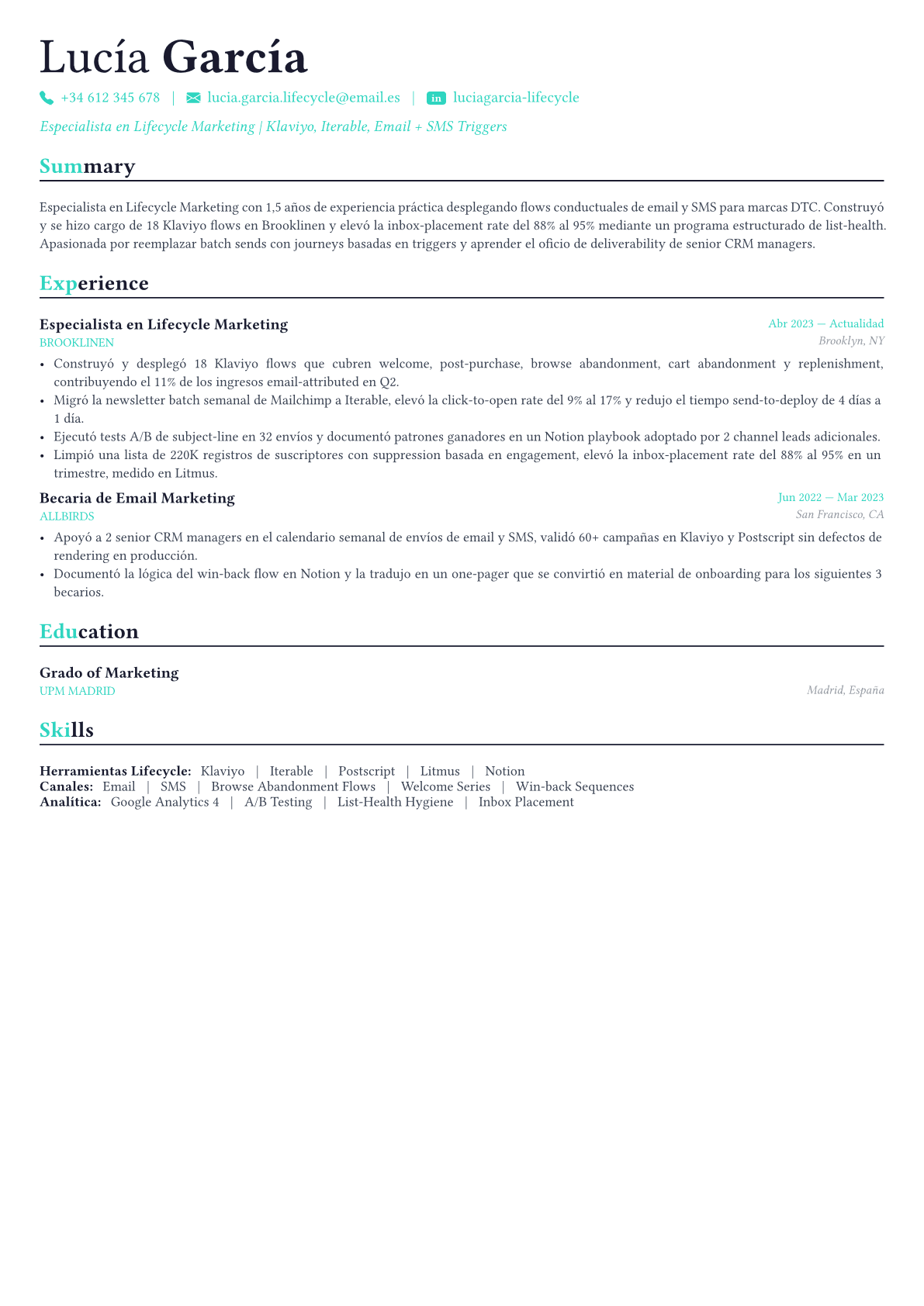 CRM Manager ejemplo de CV