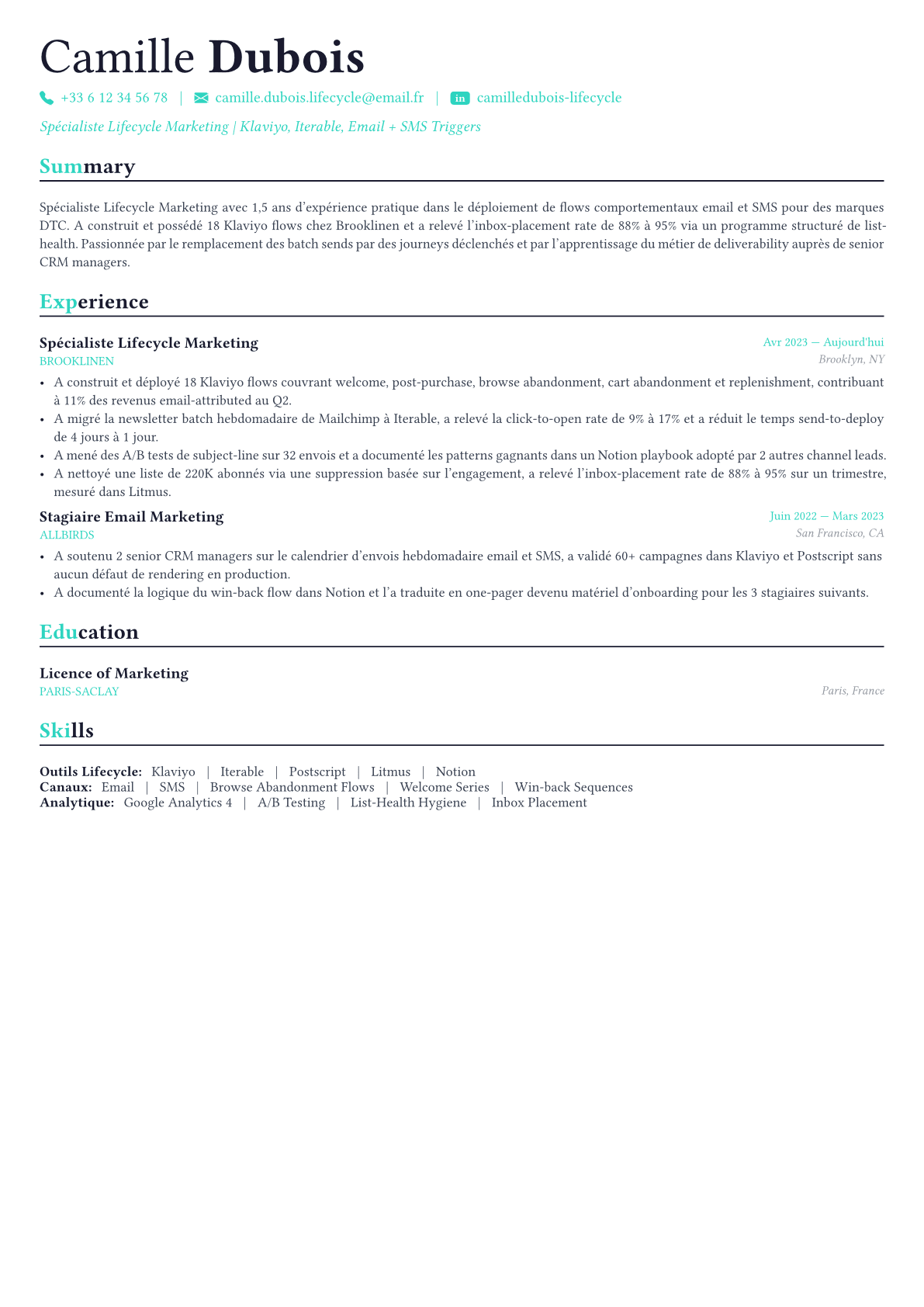 CRM Manager exemple de CV