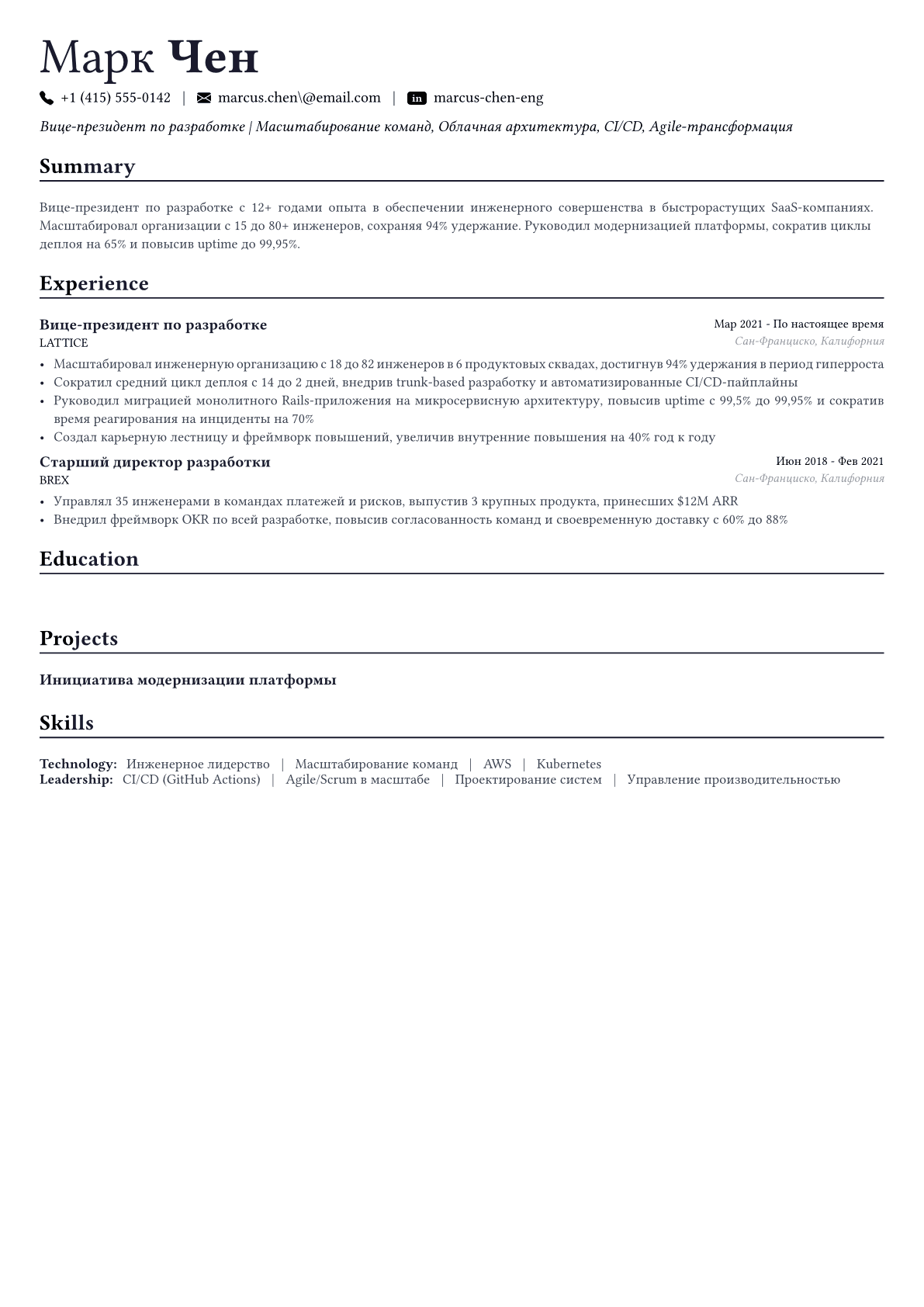 Технический директор пример CV