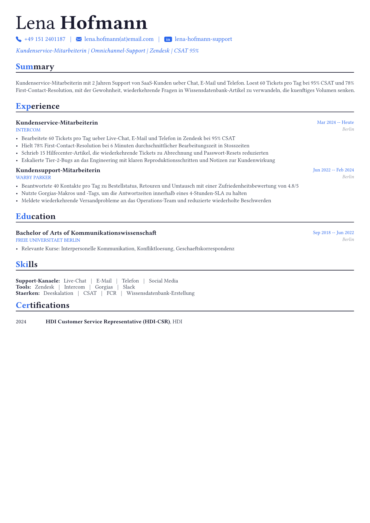 Customer Service Representative Lebenslauf-Beispiel