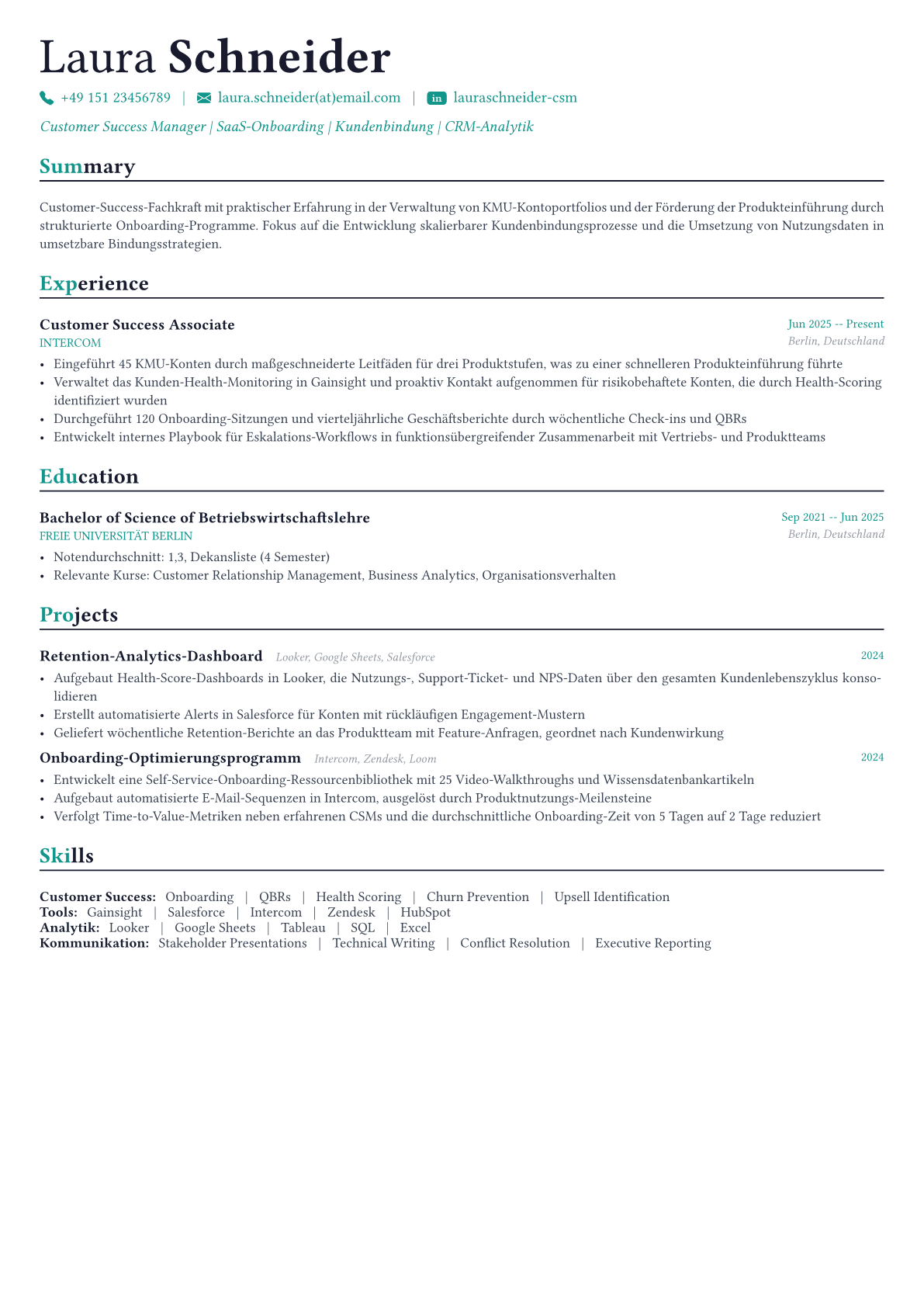 Customer Success Manager Lebenslauf-Beispiel