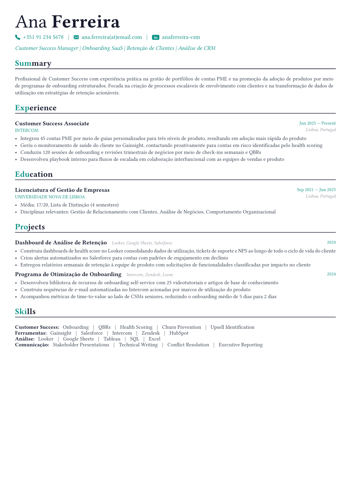 Customer Success Manager exemplo de currículo