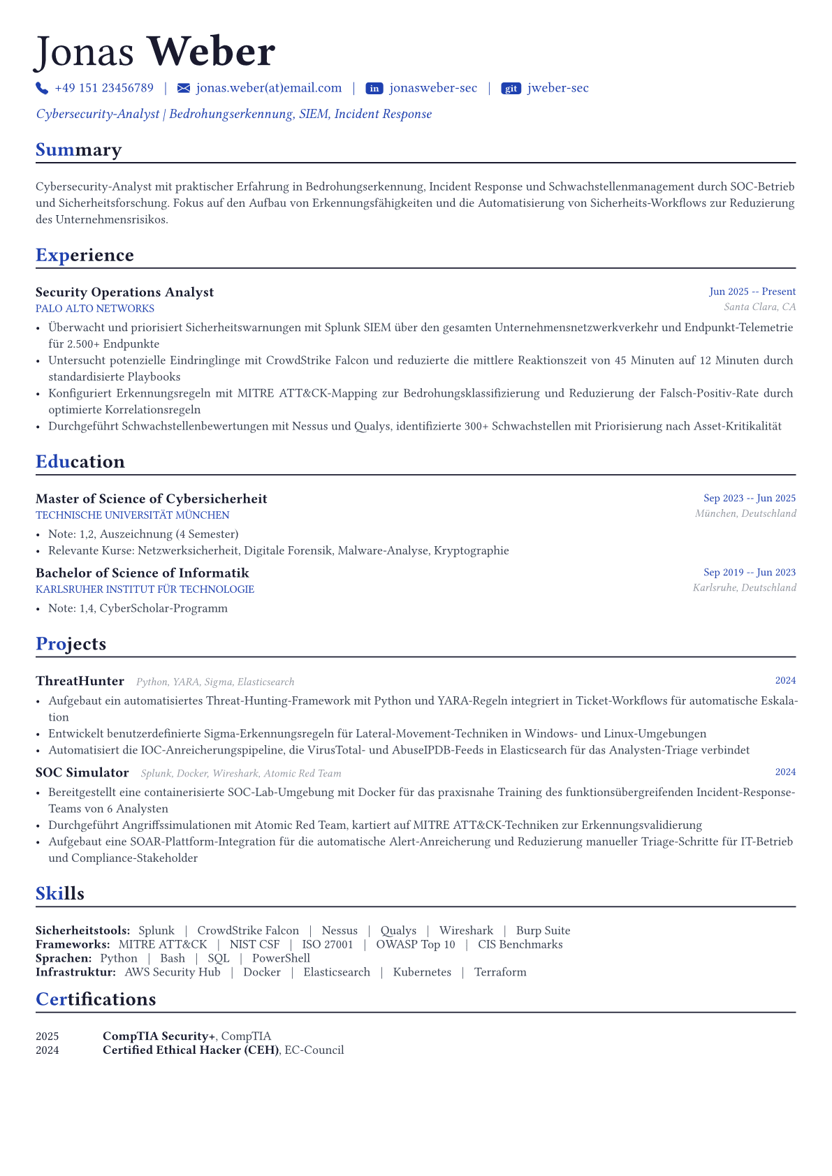 Cybersecurity Analyst Lebenslauf-Beispiel