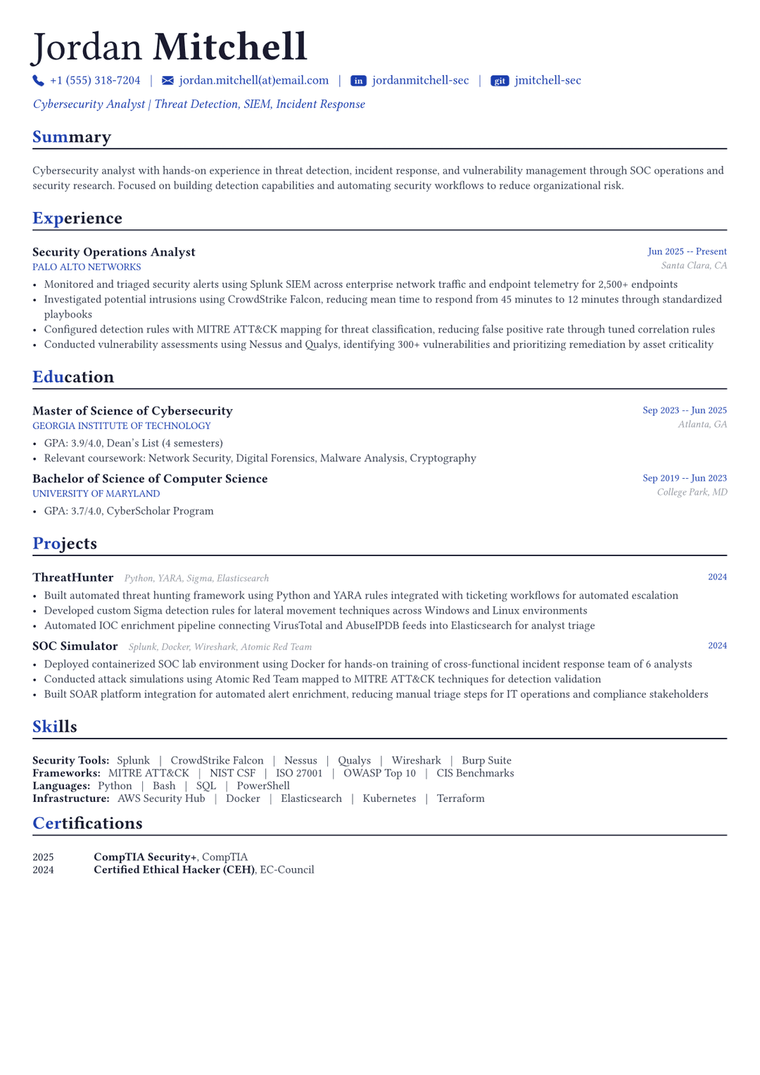 Analista de ciberseguridad ejemplo de CV