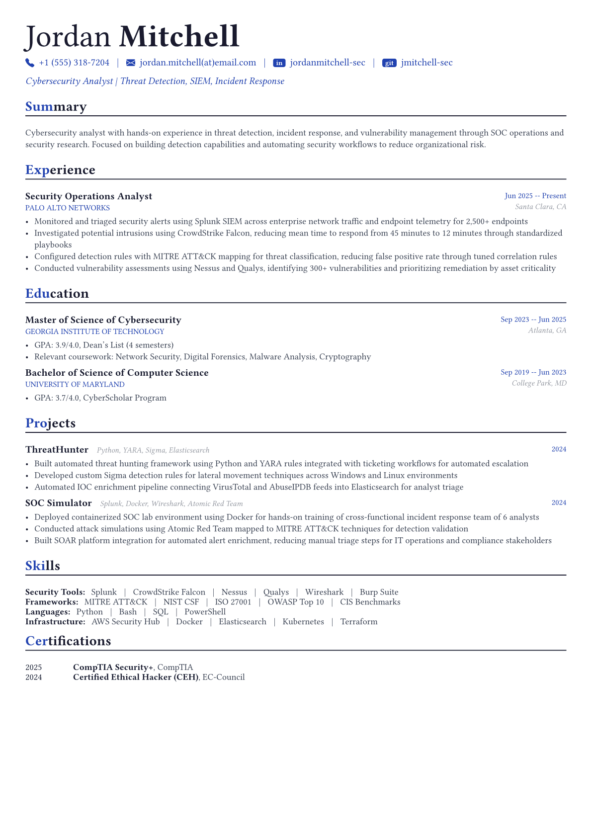 Cybersecurity Analyst resume example