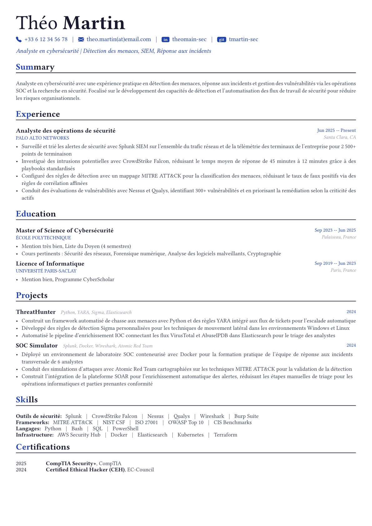 Cybersecurity Analyst exemple de CV