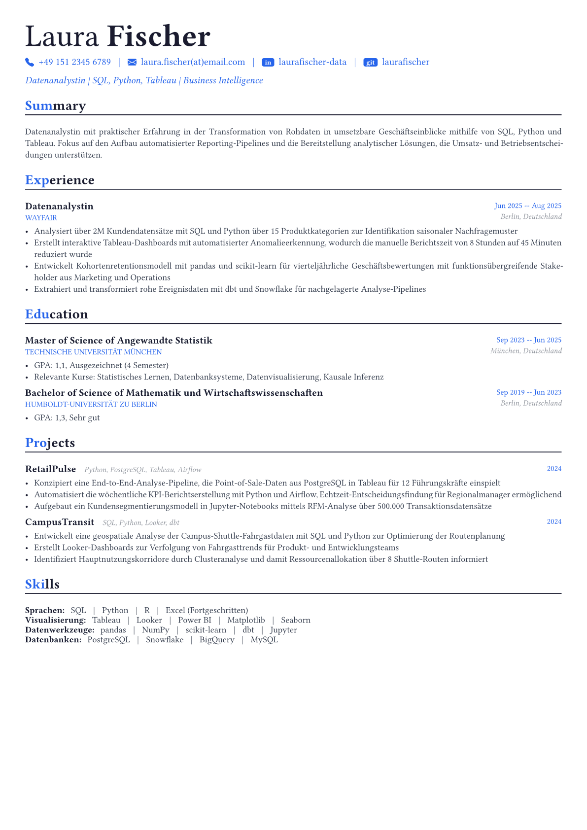 Data Analyst Lebenslauf-Beispiel