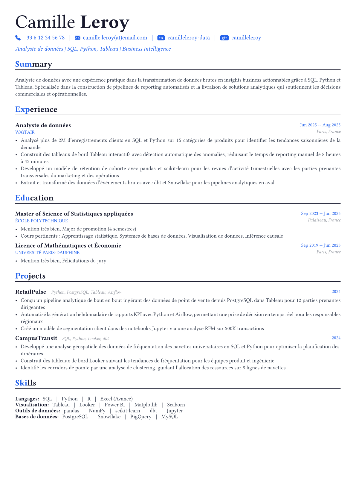Data Analyst exemple de CV