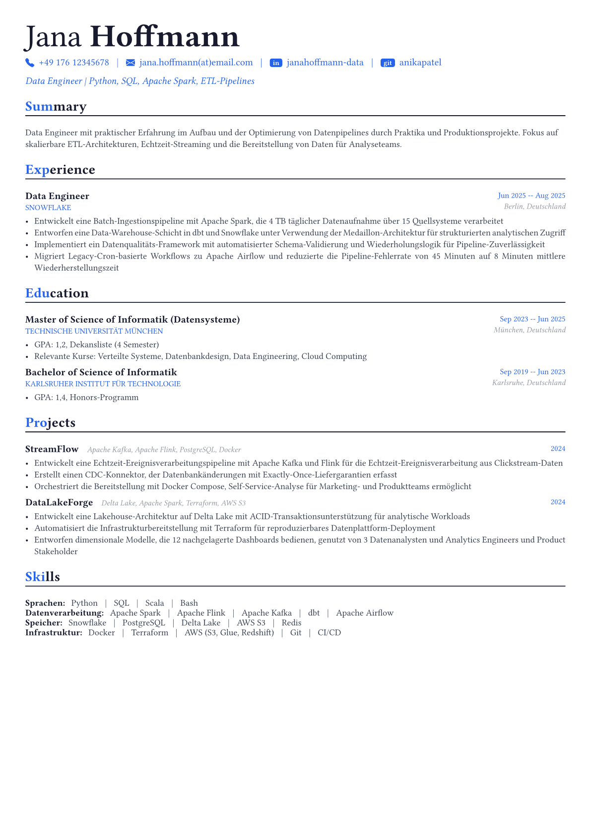 Data Engineer Lebenslauf-Beispiel