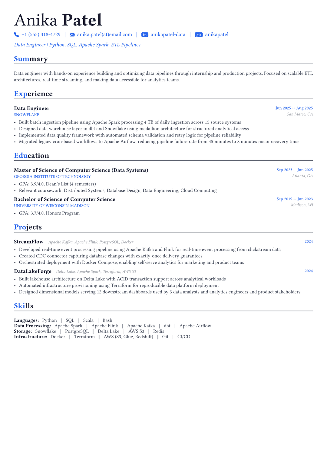 Ingeniero de datos ejemplo de CV