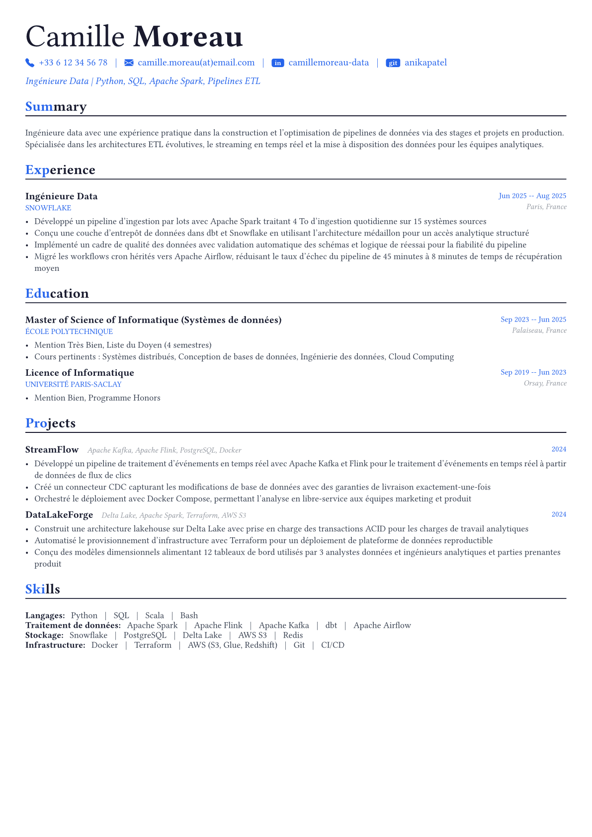 Data Engineer exemple de CV