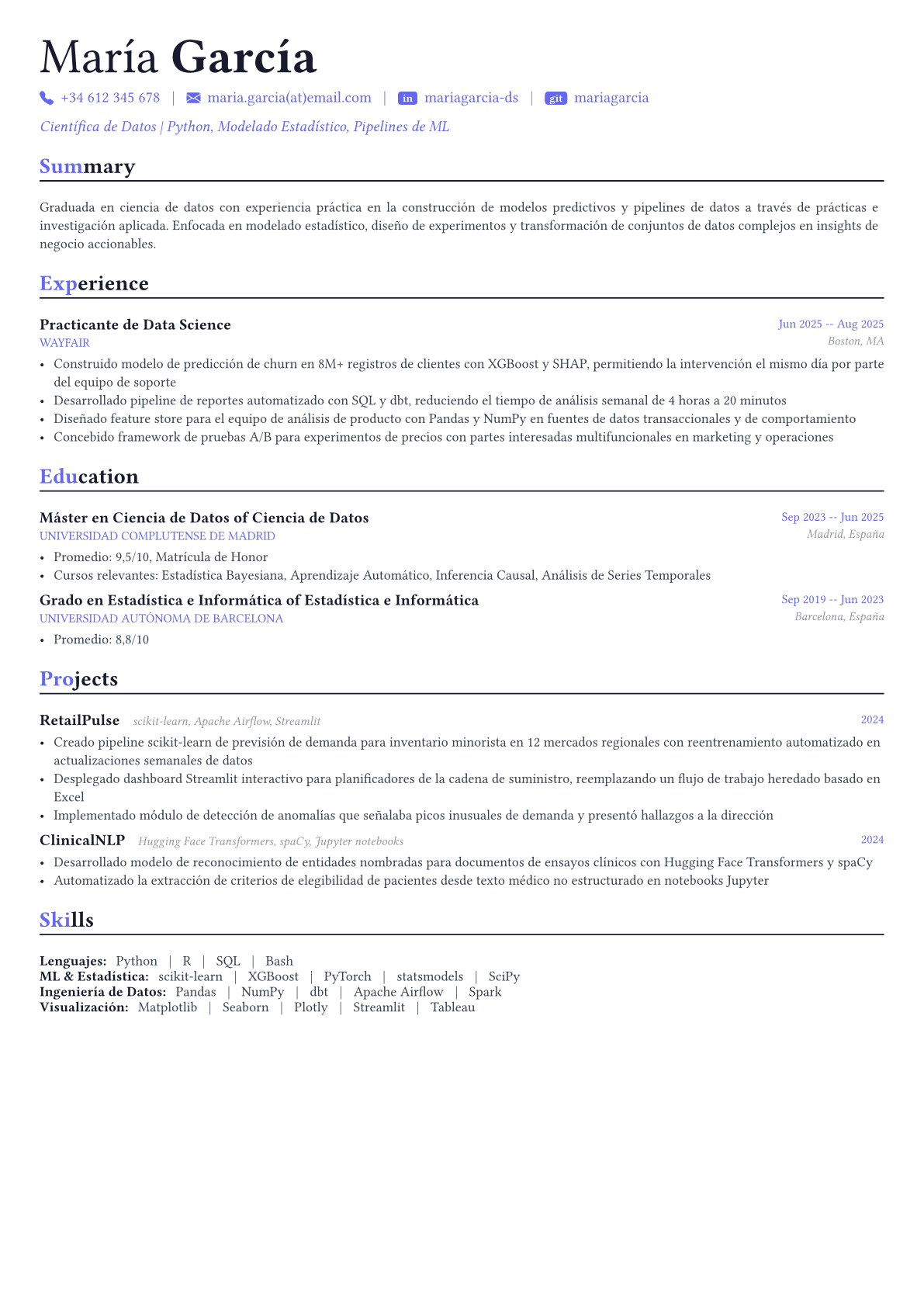 Data Scientist ejemplo de CV