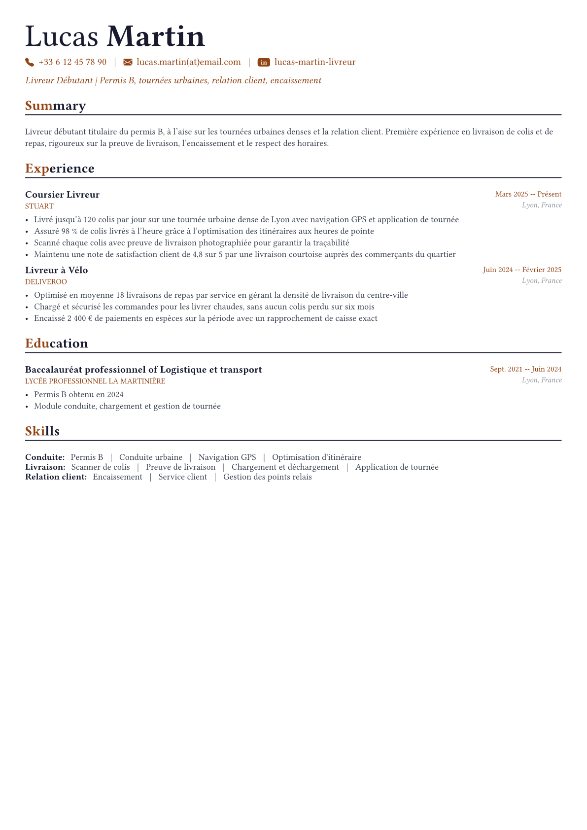 Livreur exemple de CV