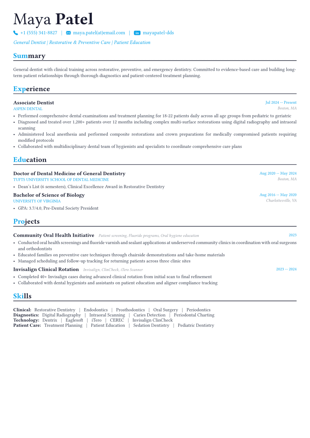 Dentiste exemple de CV