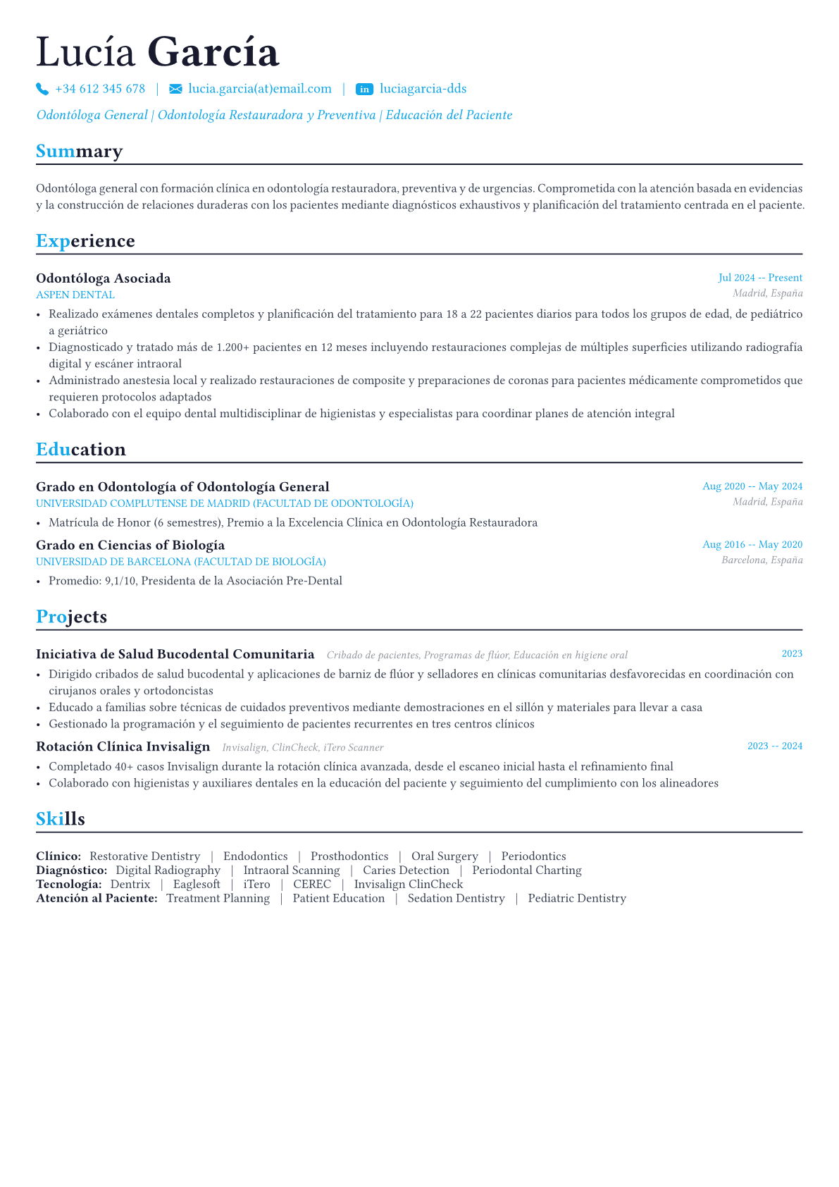Dentist ejemplo de CV