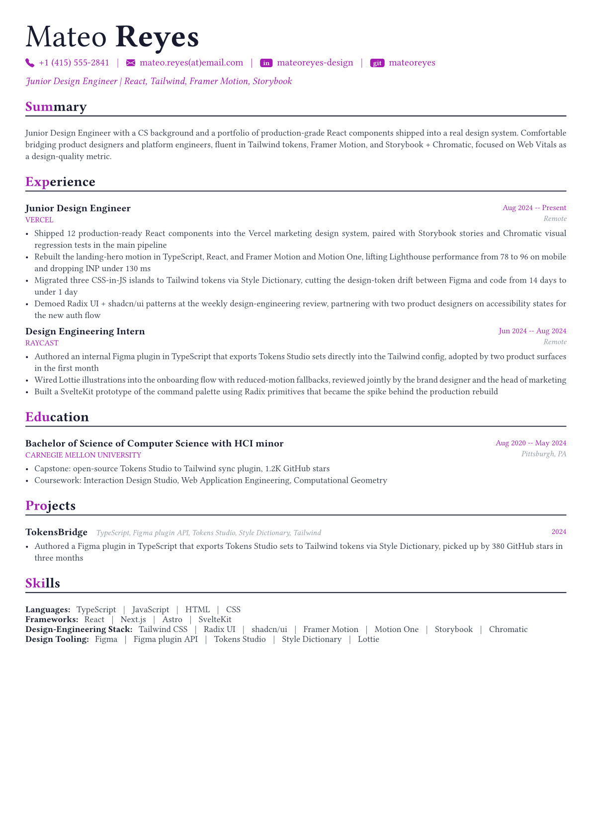 Design Engineer resume example
