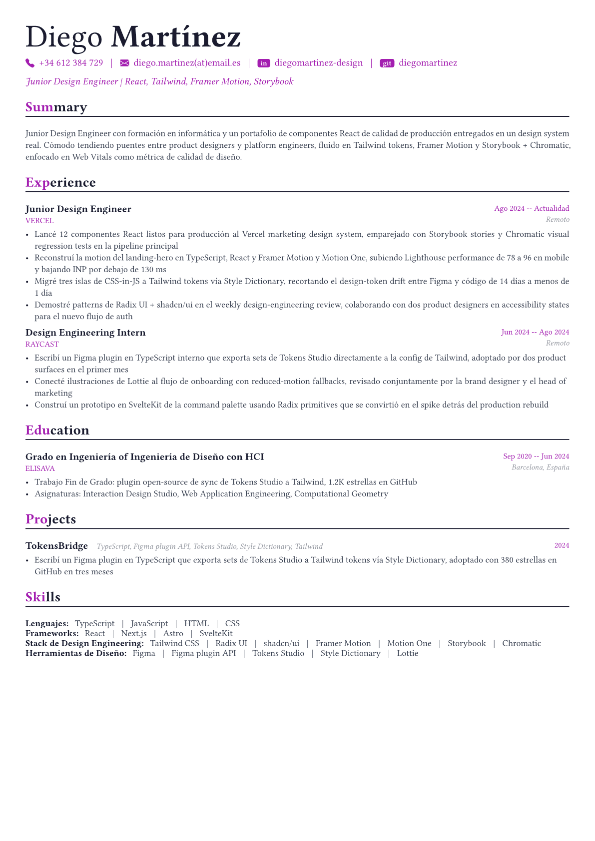 Design Engineer ejemplo de CV