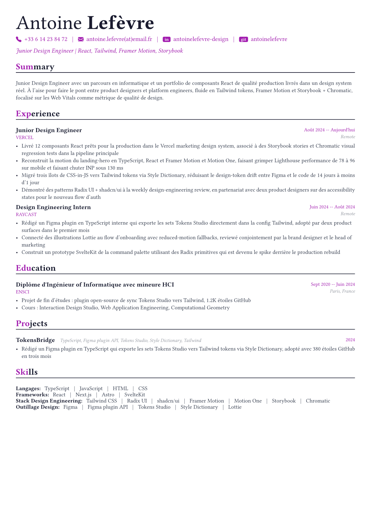 Design Engineer exemple de CV