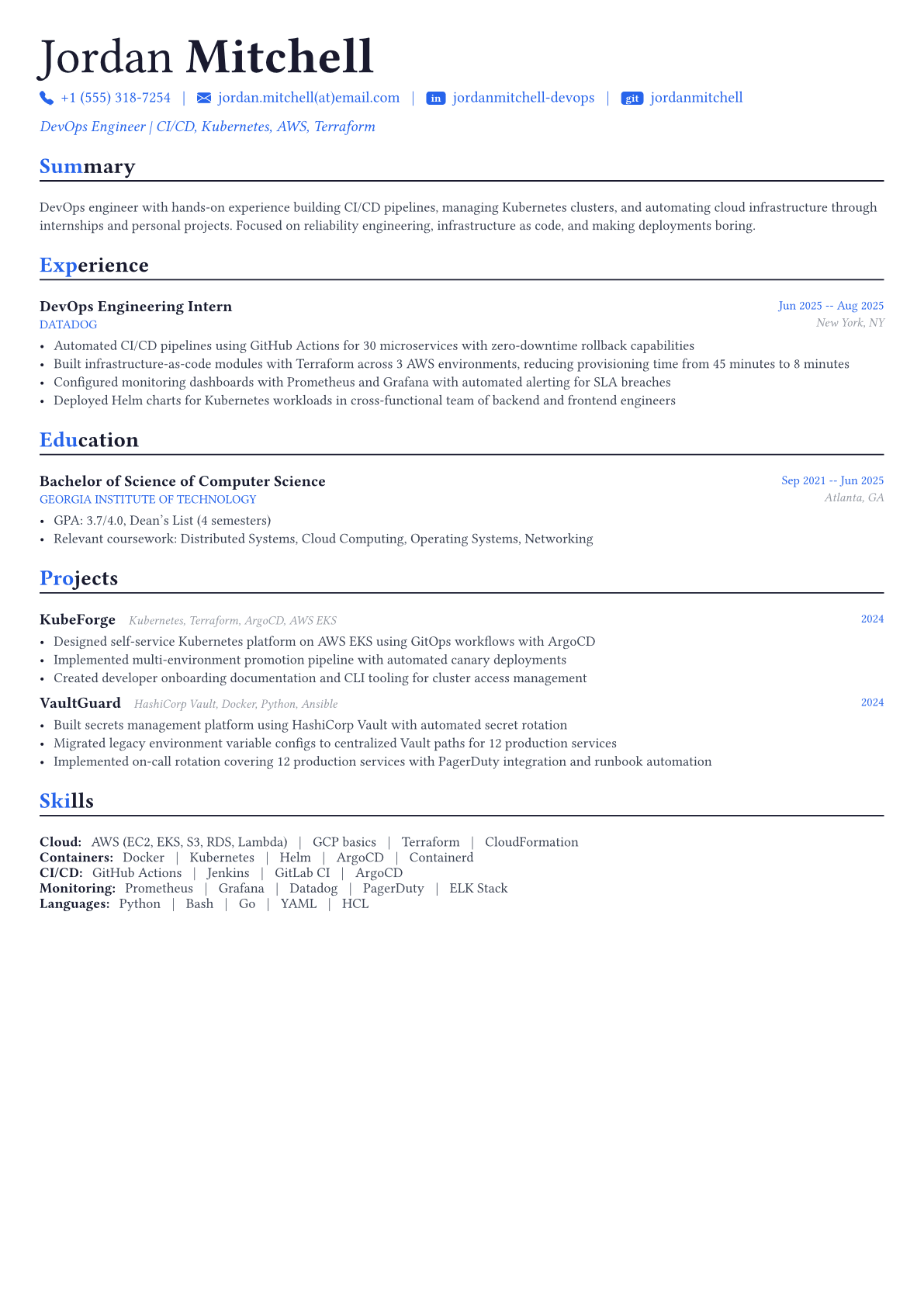 DevOps Engineer resume example