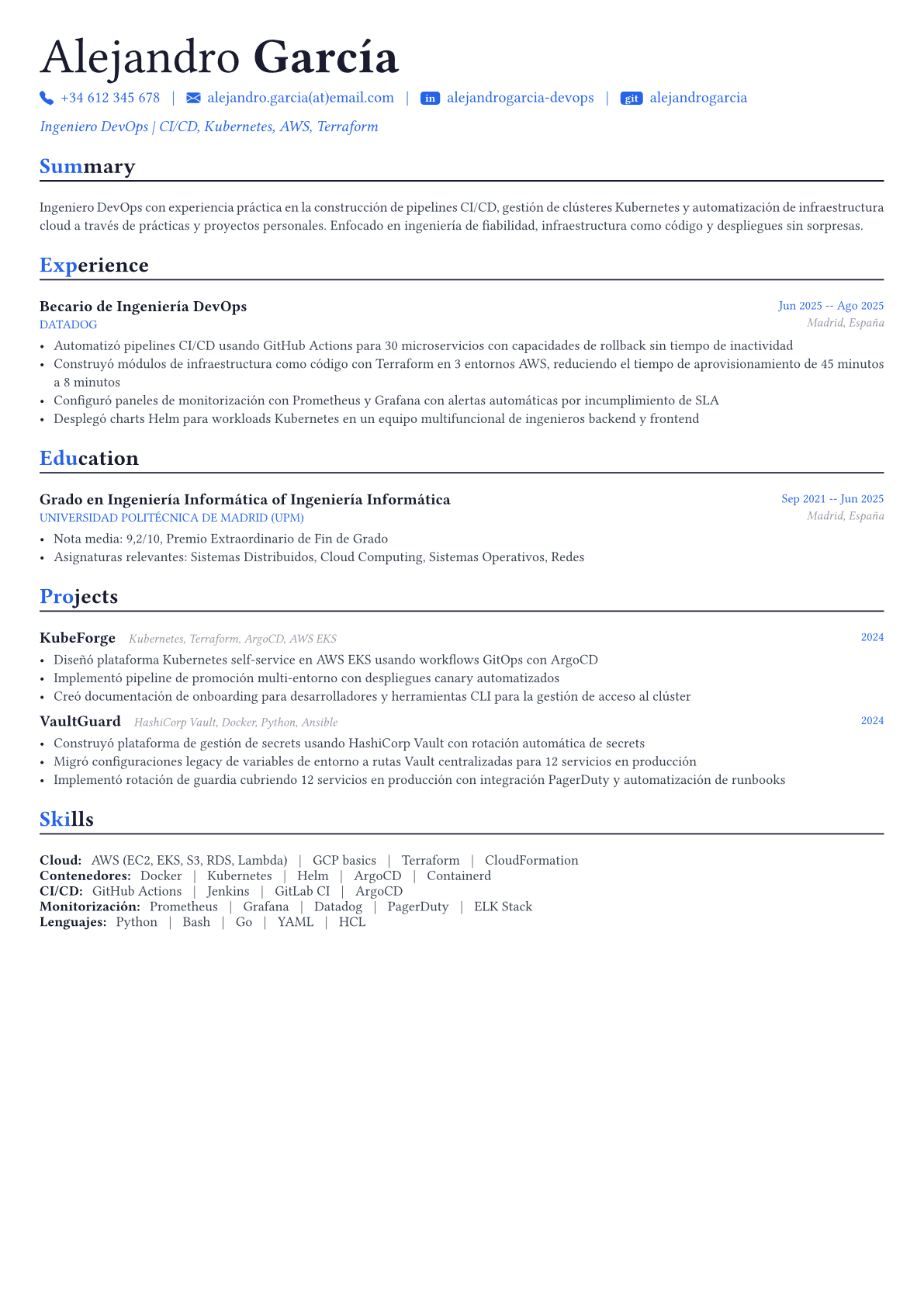 DevOps Engineer ejemplo de CV