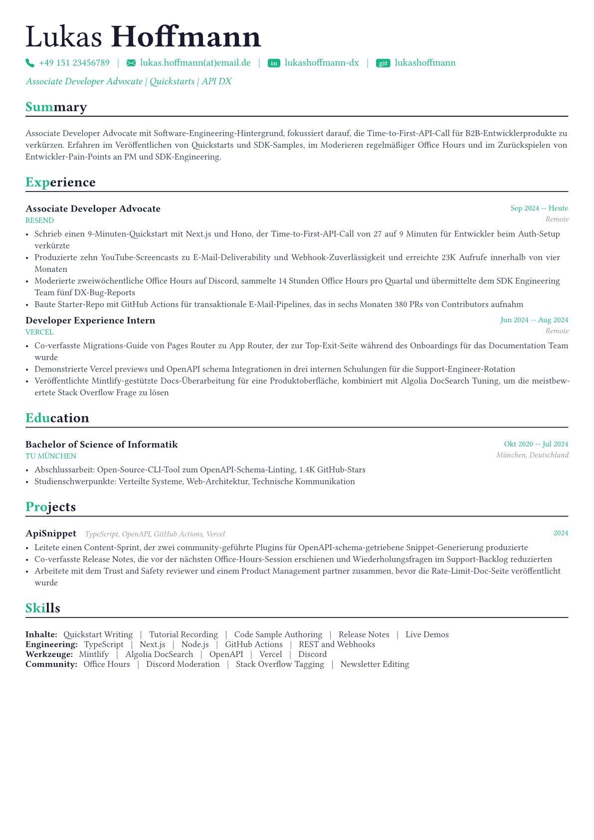 Developer Relations Engineer Lebenslauf-Beispiel