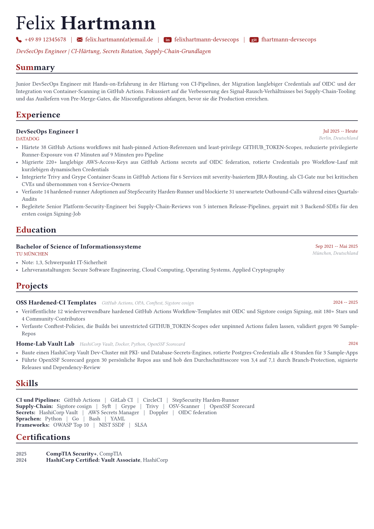 DevSecOps Engineer Lebenslauf-Beispiel