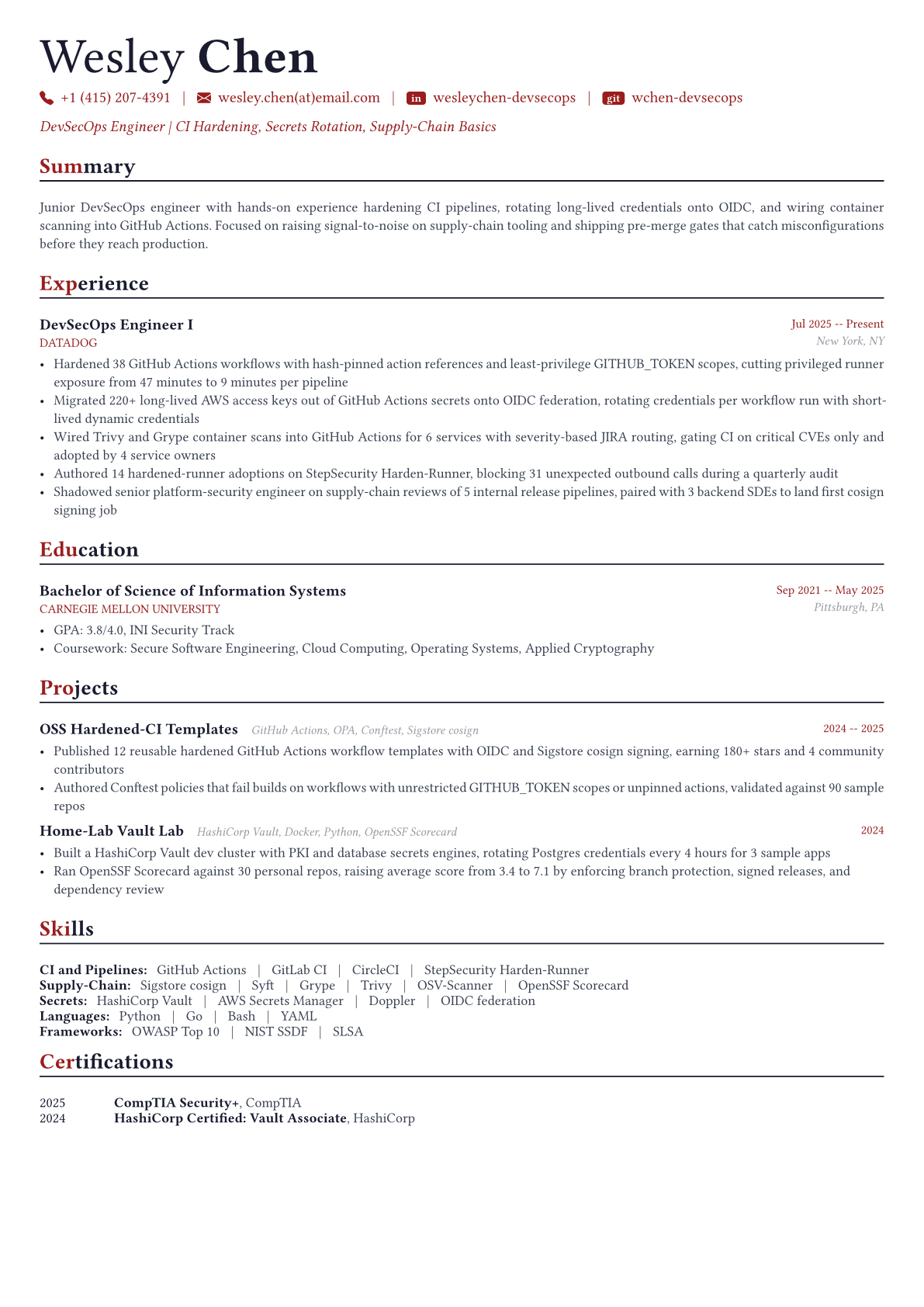 DevSecOps Engineer resume example