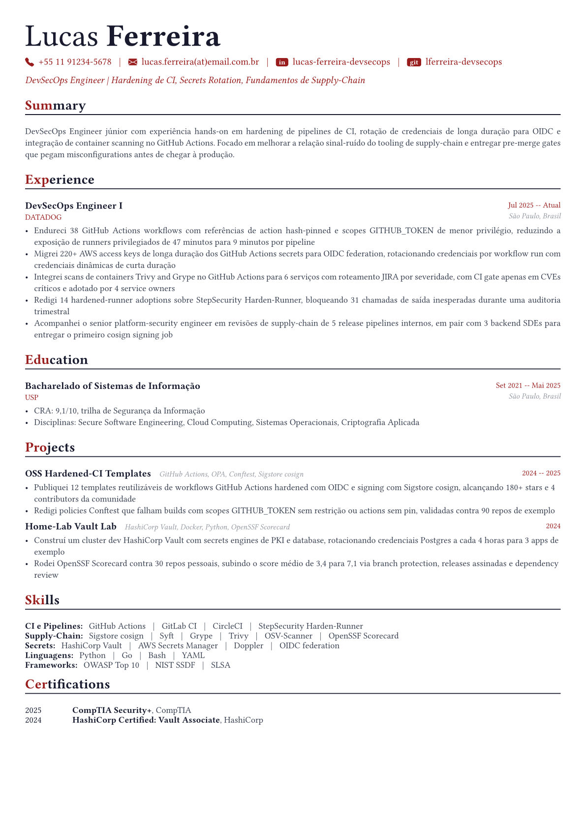 DevSecOps Engineer exemplo de currículo