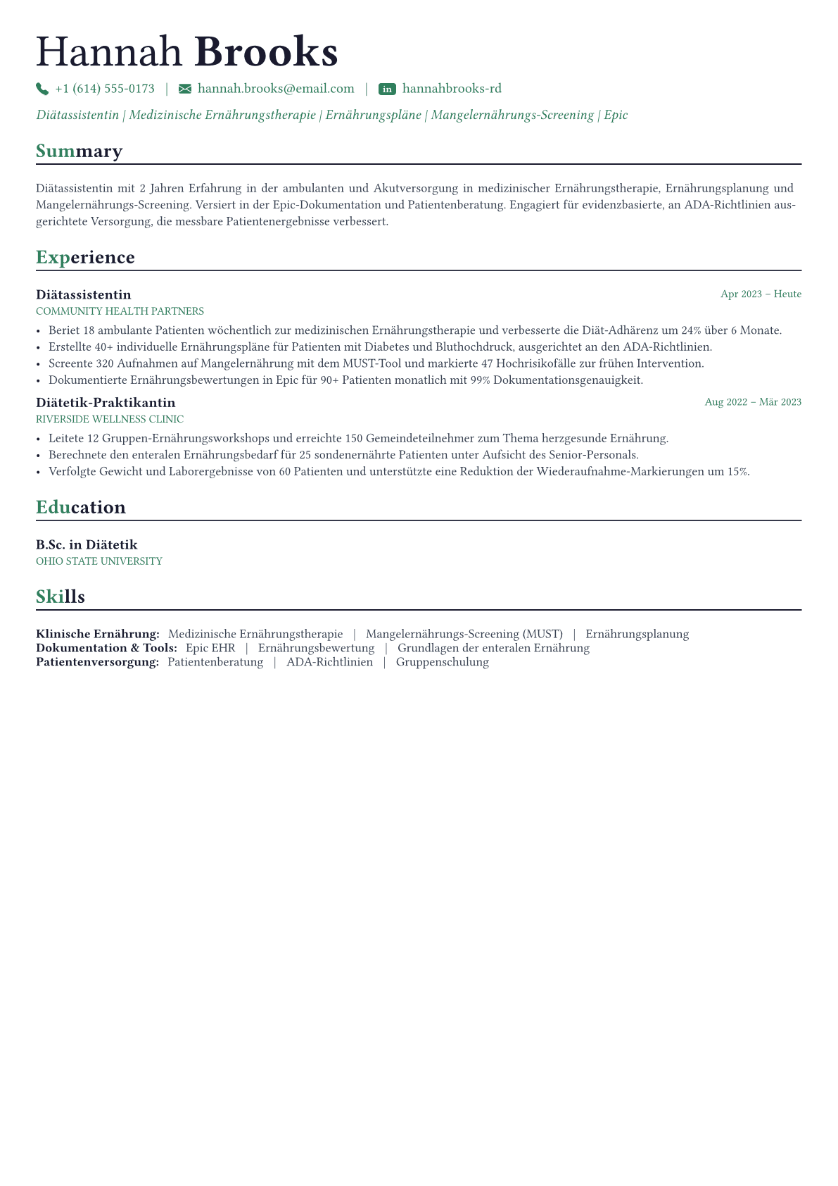 Dietitian Lebenslauf-Beispiel