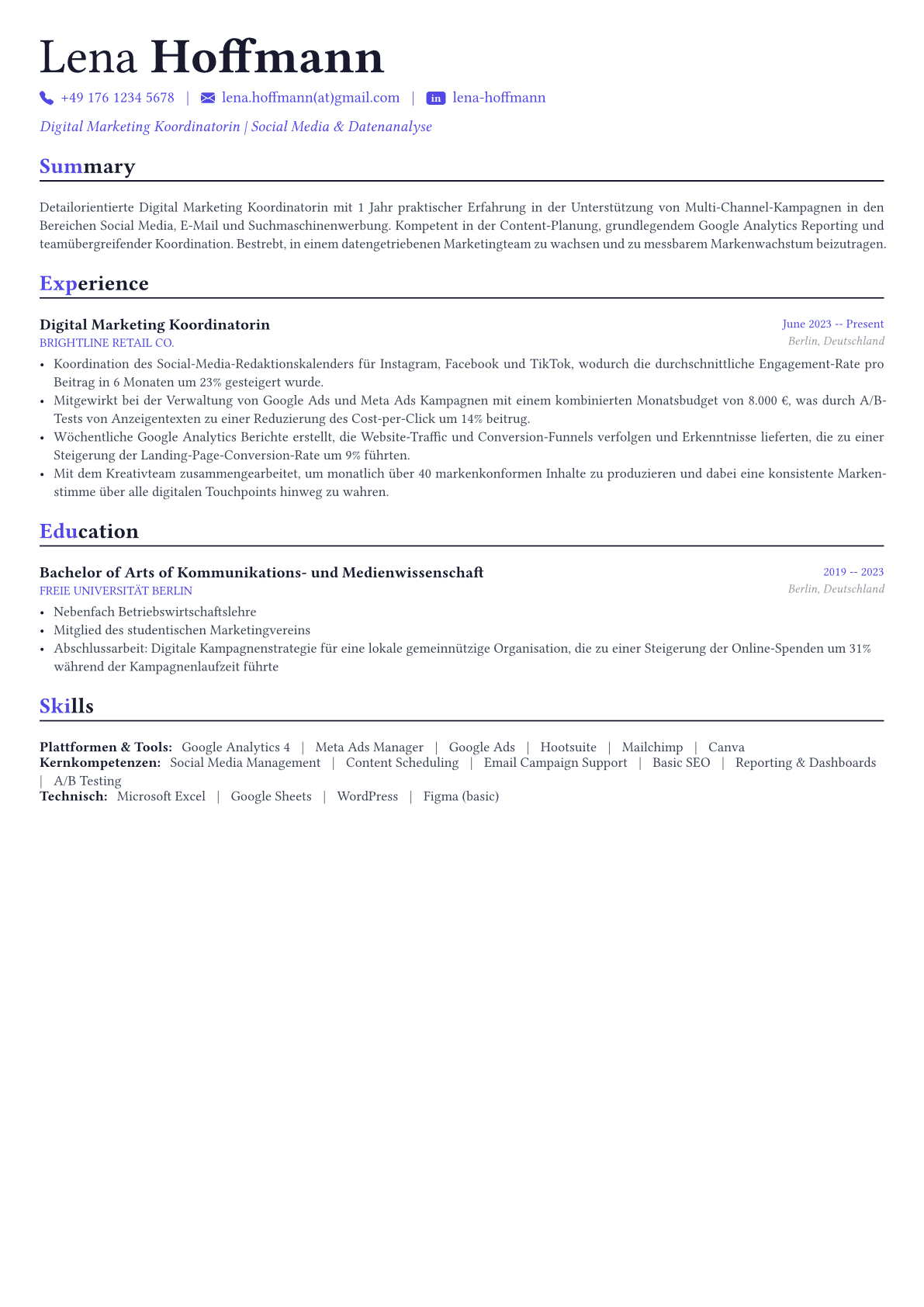 Digital Marketing Manager Lebenslauf-Beispiel