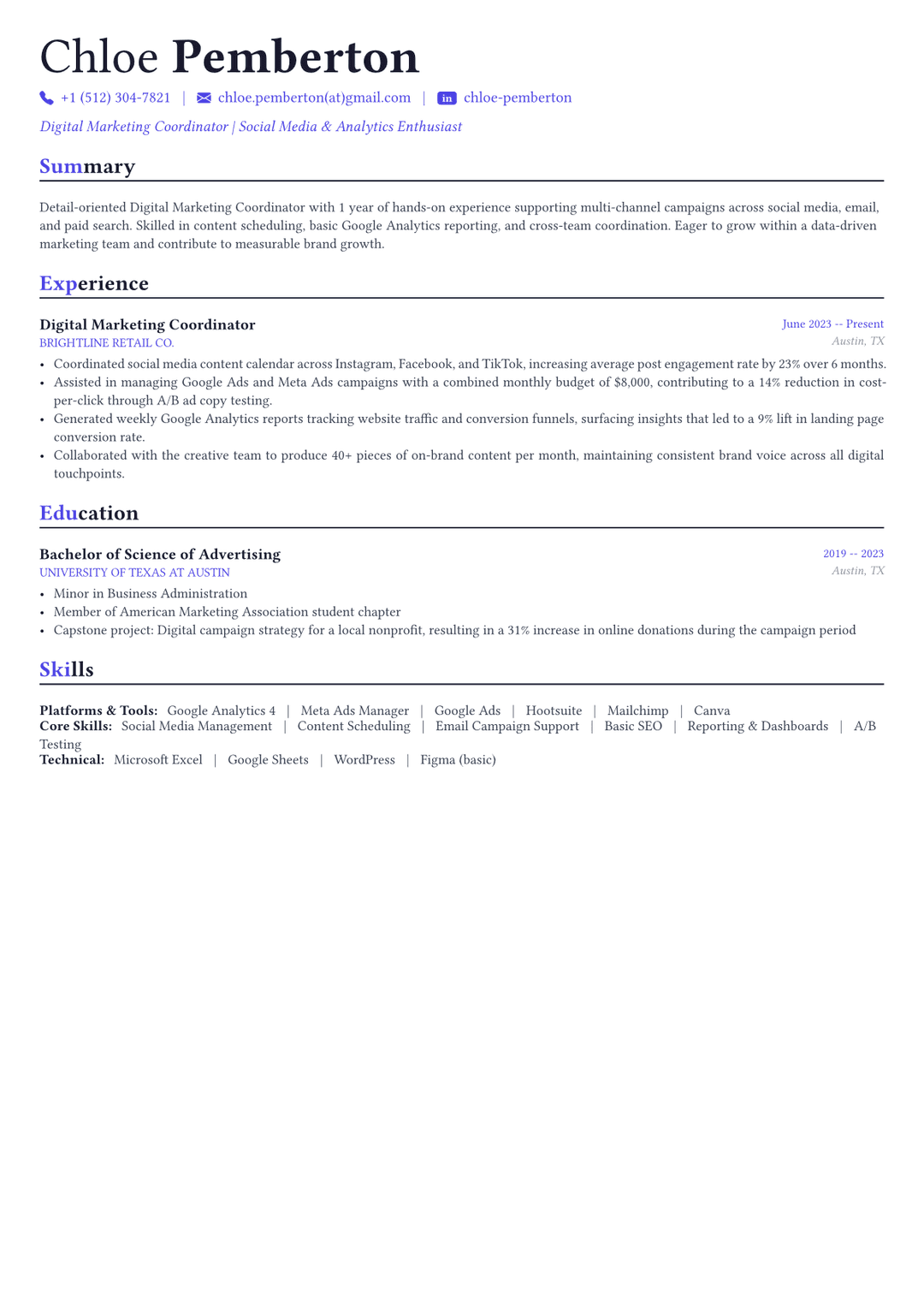 Digital Marketing Manager resume example