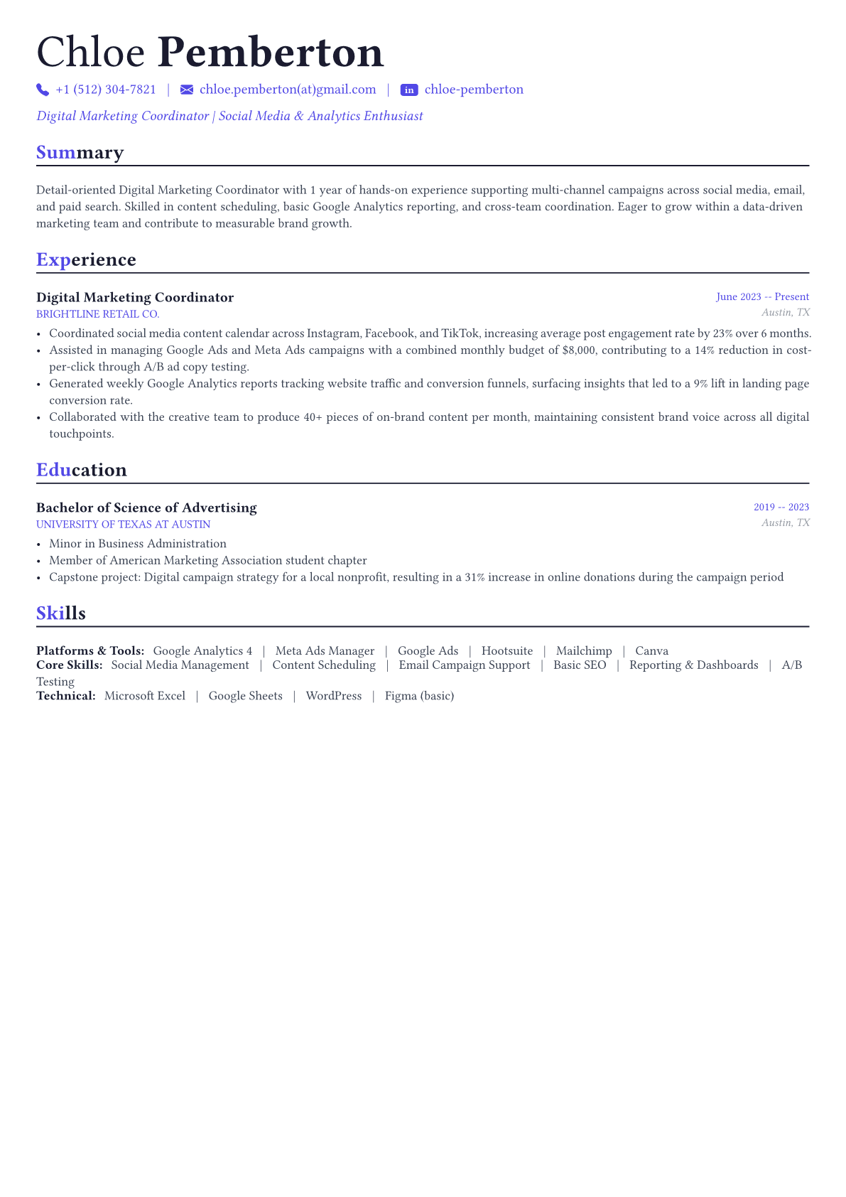 Digital Marketing Manager resume example