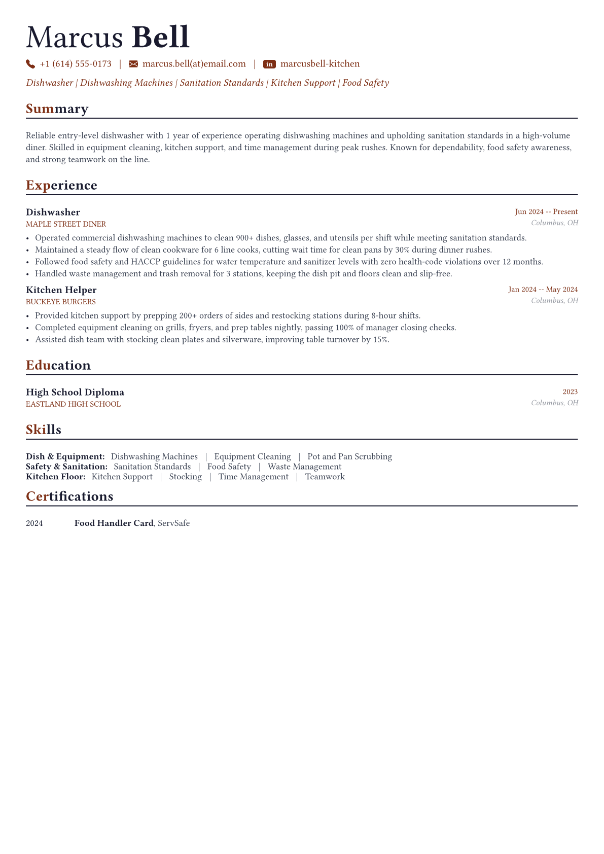 Dishwasher resume example