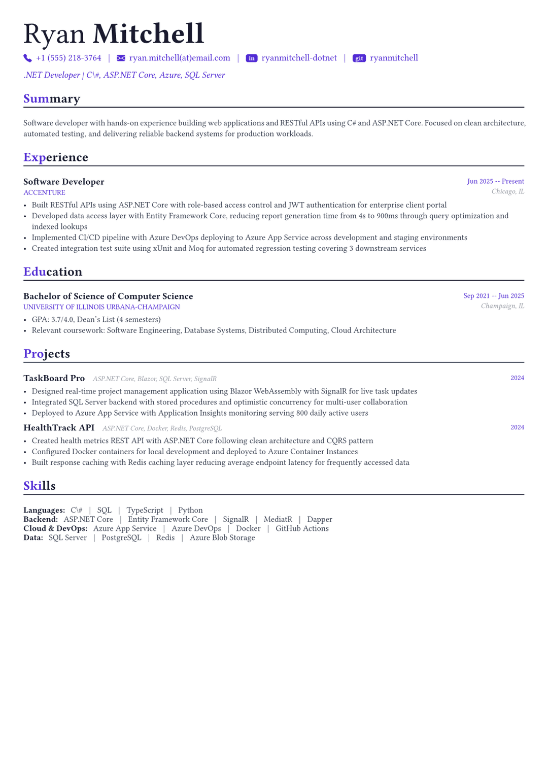 Desarrollador .NET ejemplo de CV