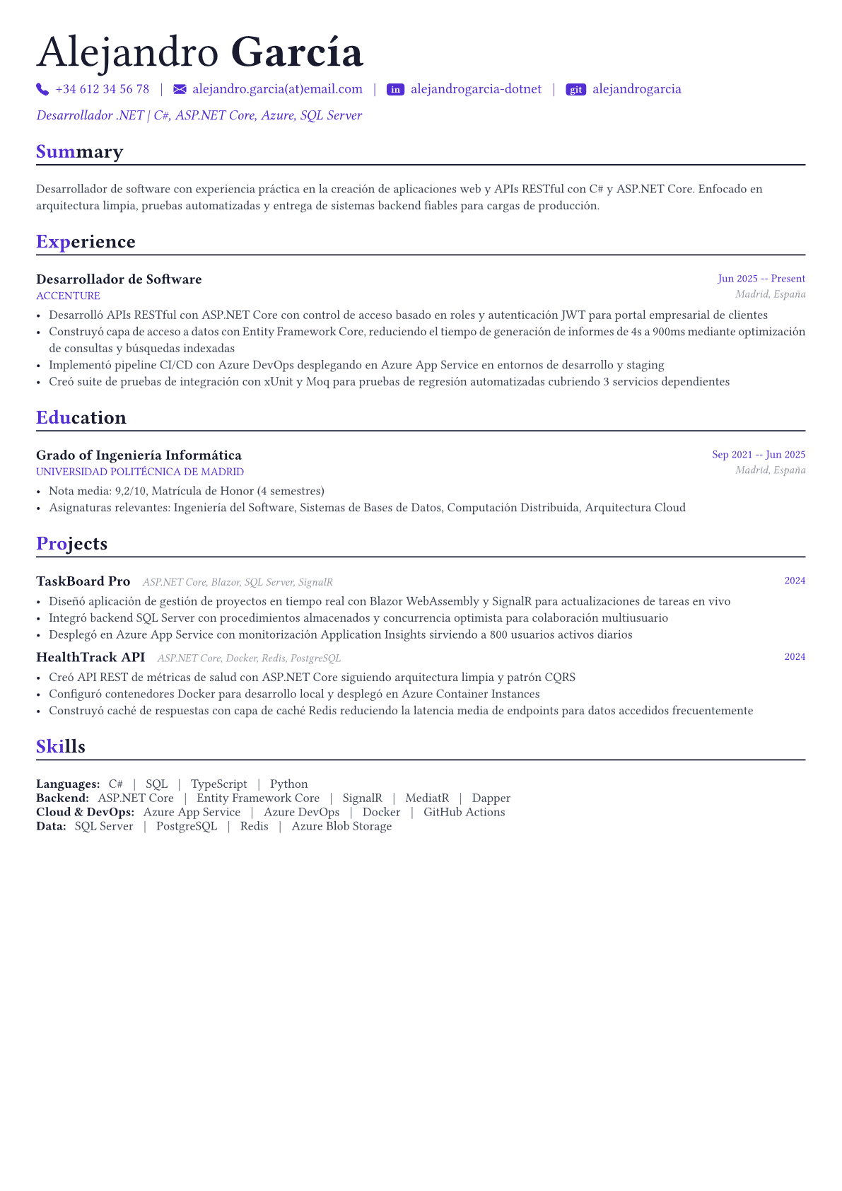 .NET Developer ejemplo de CV