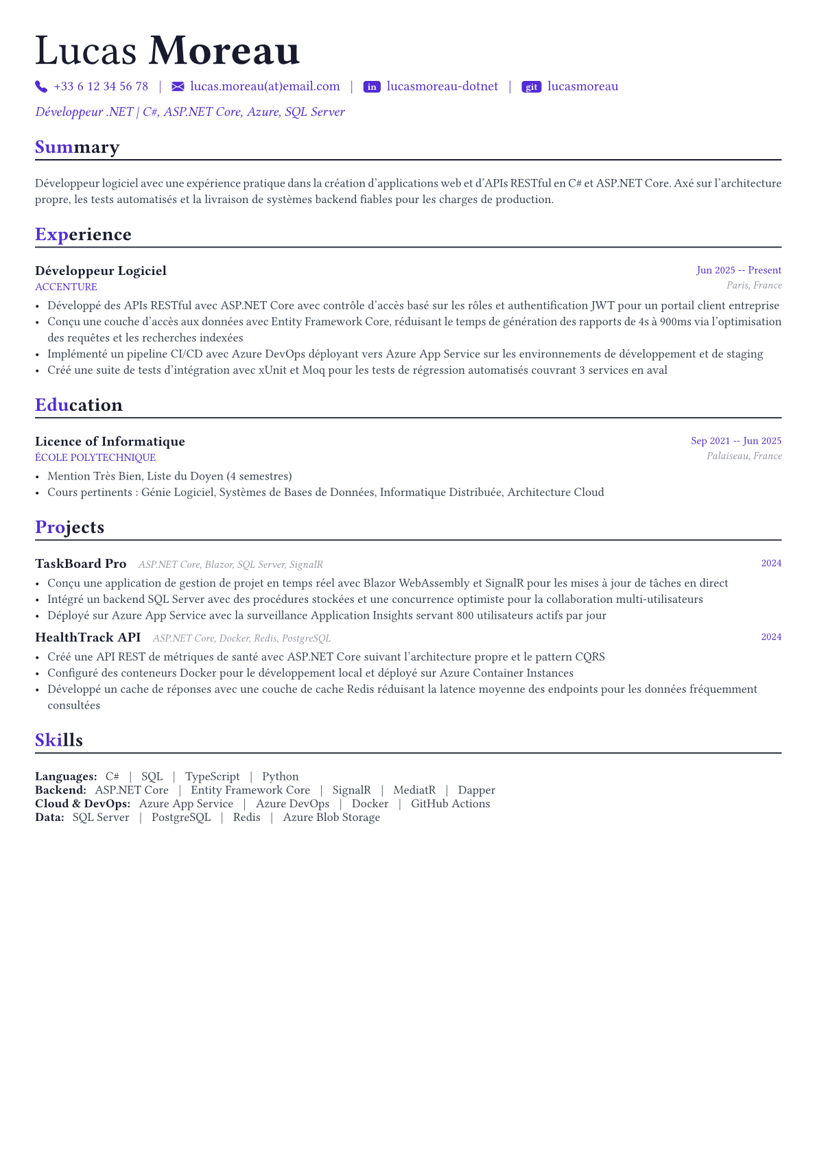 .NET Developer exemple de CV