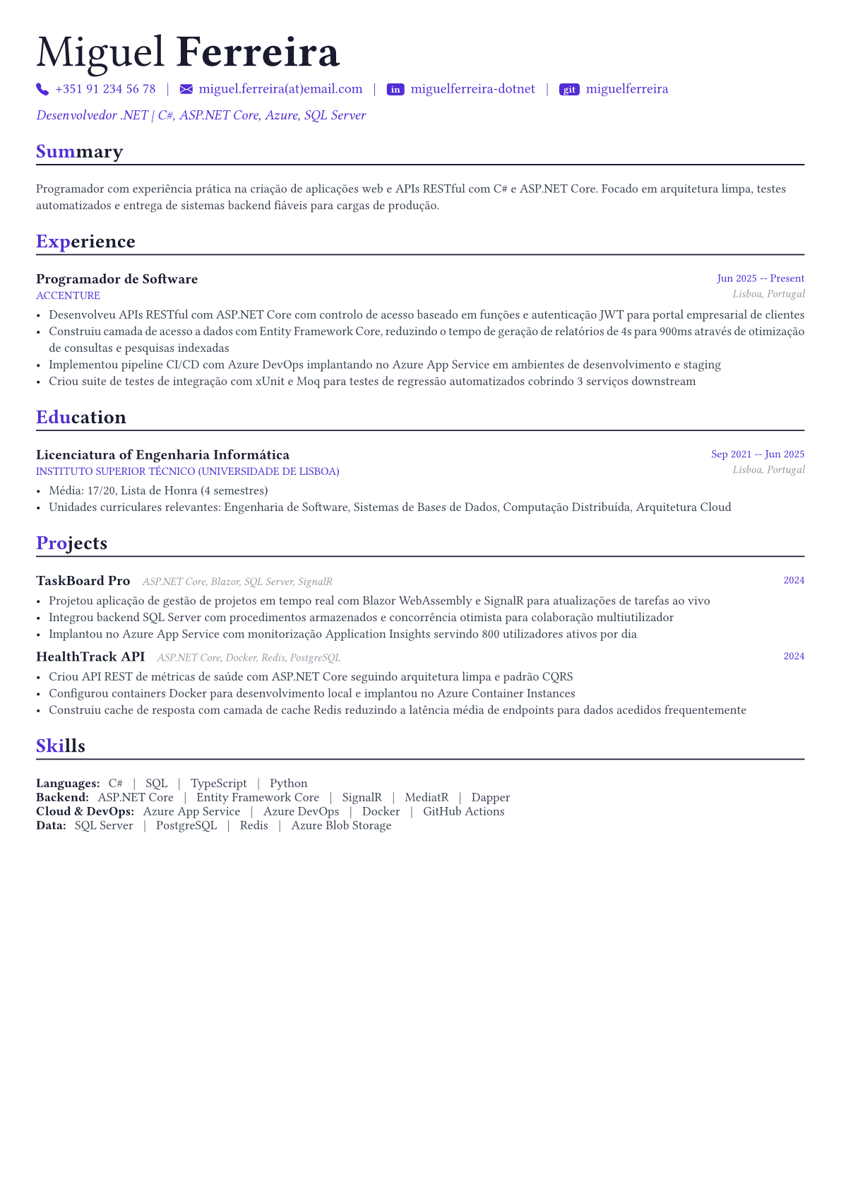 .NET Developer exemplo de currículo