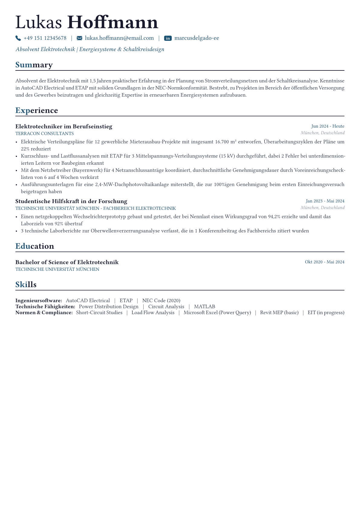 Electrical Engineer Lebenslauf-Beispiel
