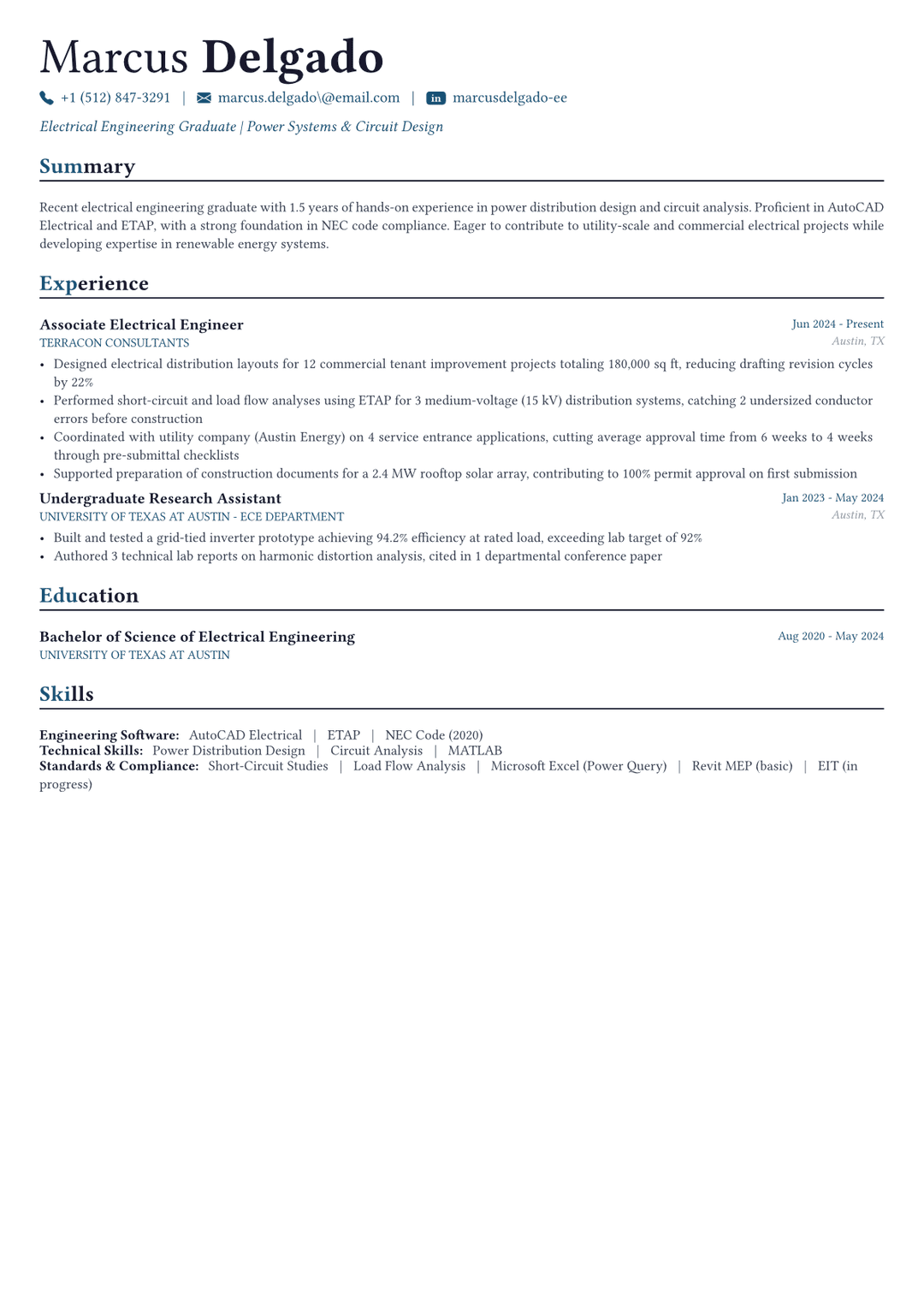 Electrical Engineer resume example