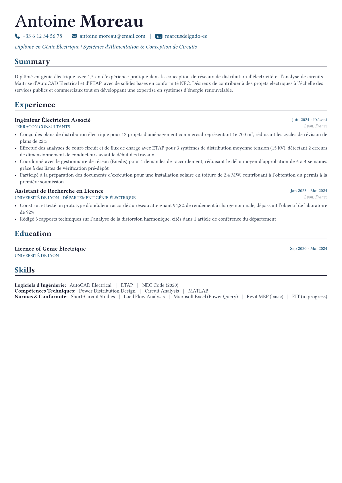 Electrical Engineer exemple de CV