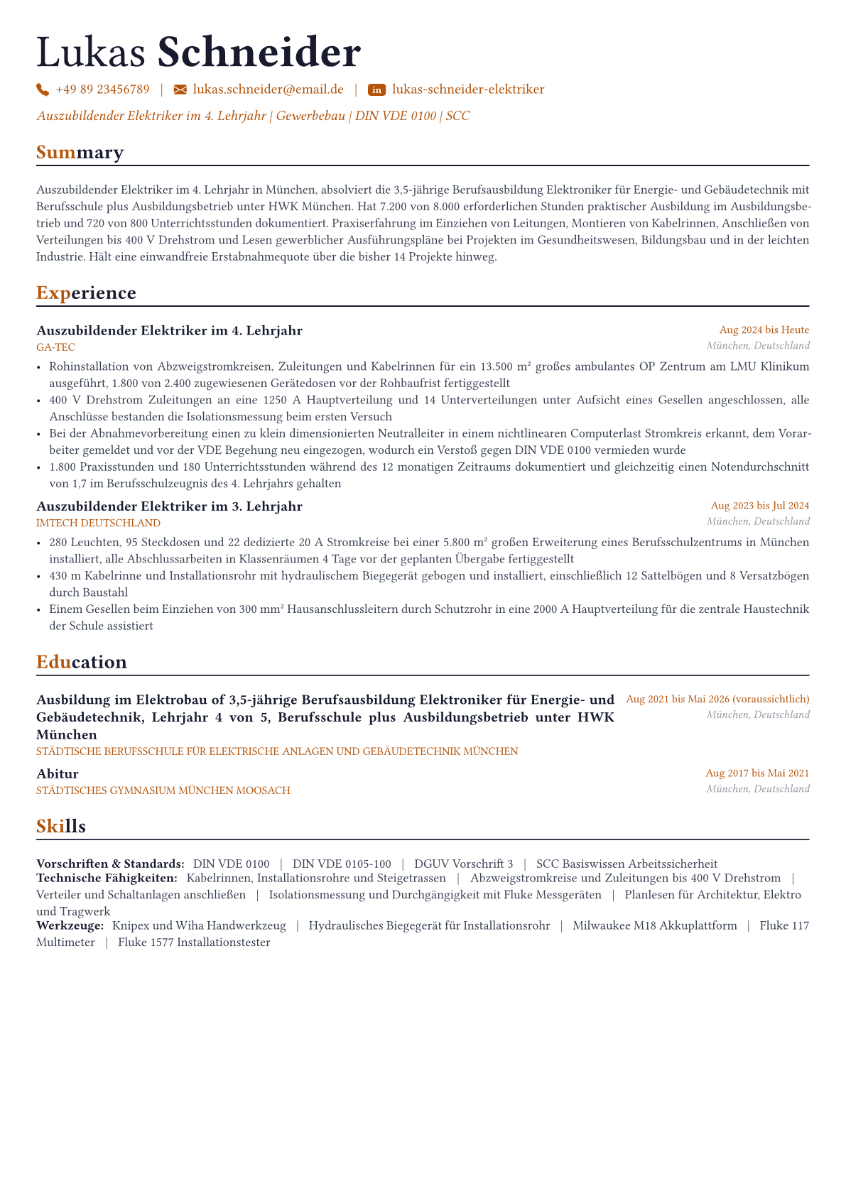 Electrician Lebenslauf-Beispiel