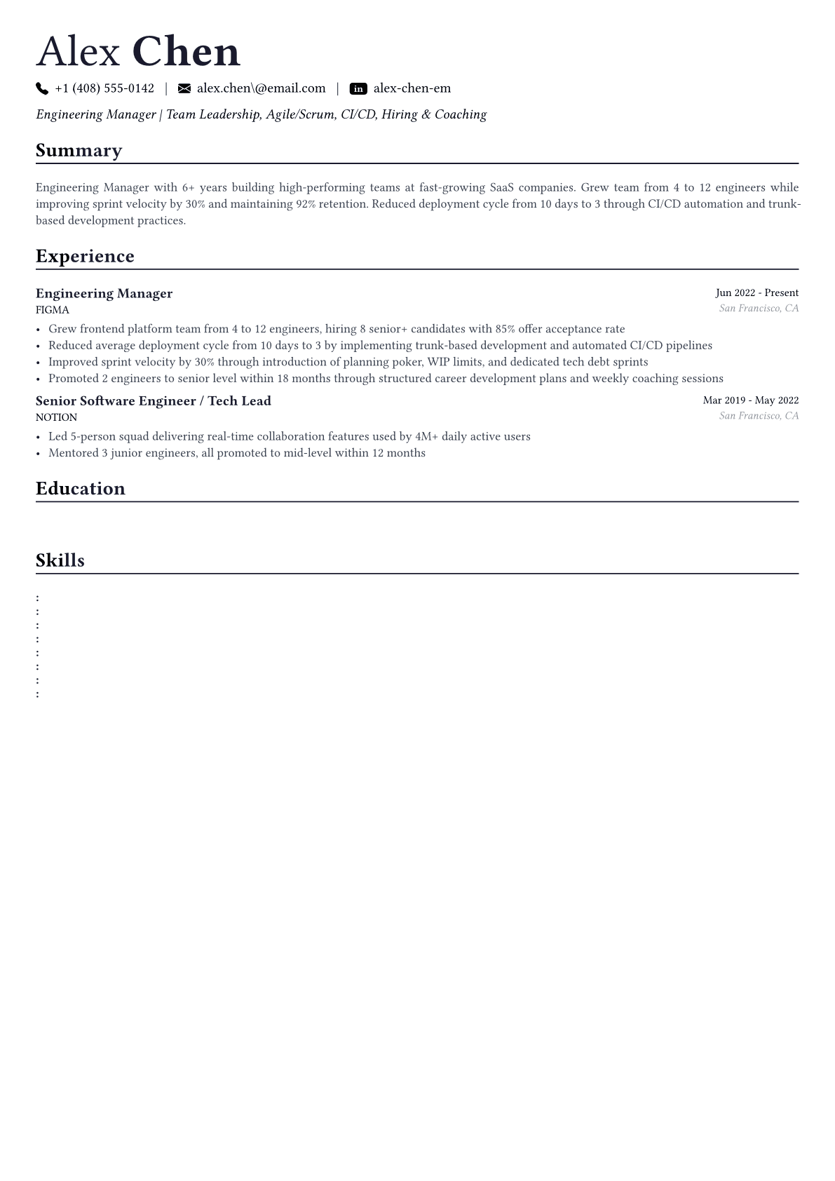 Engineering Manager resume example