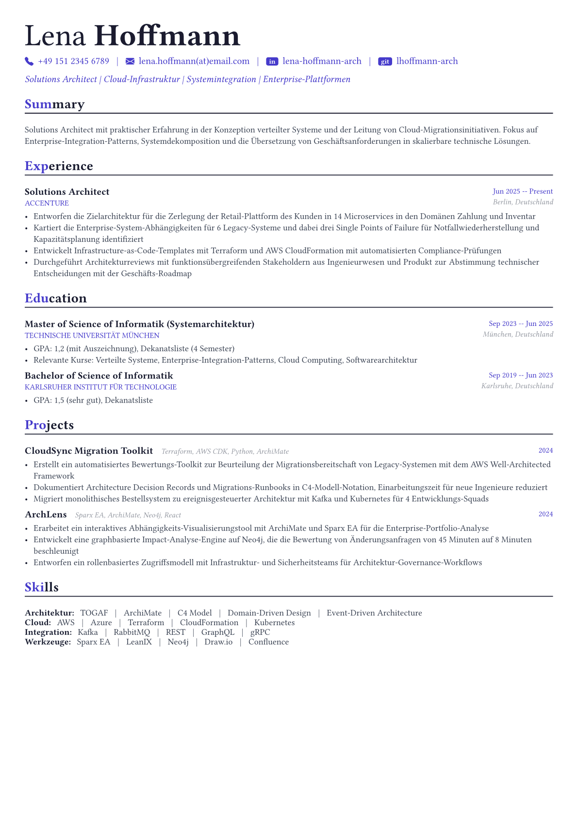 Enterprise Architect Lebenslauf-Beispiel
