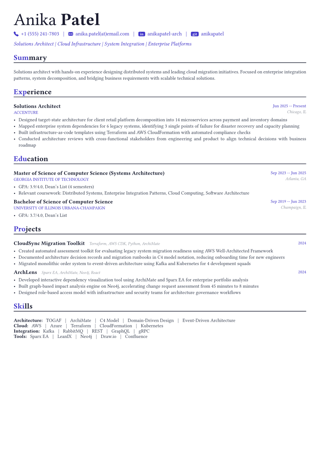 Arquitecto empresarial ejemplo de CV