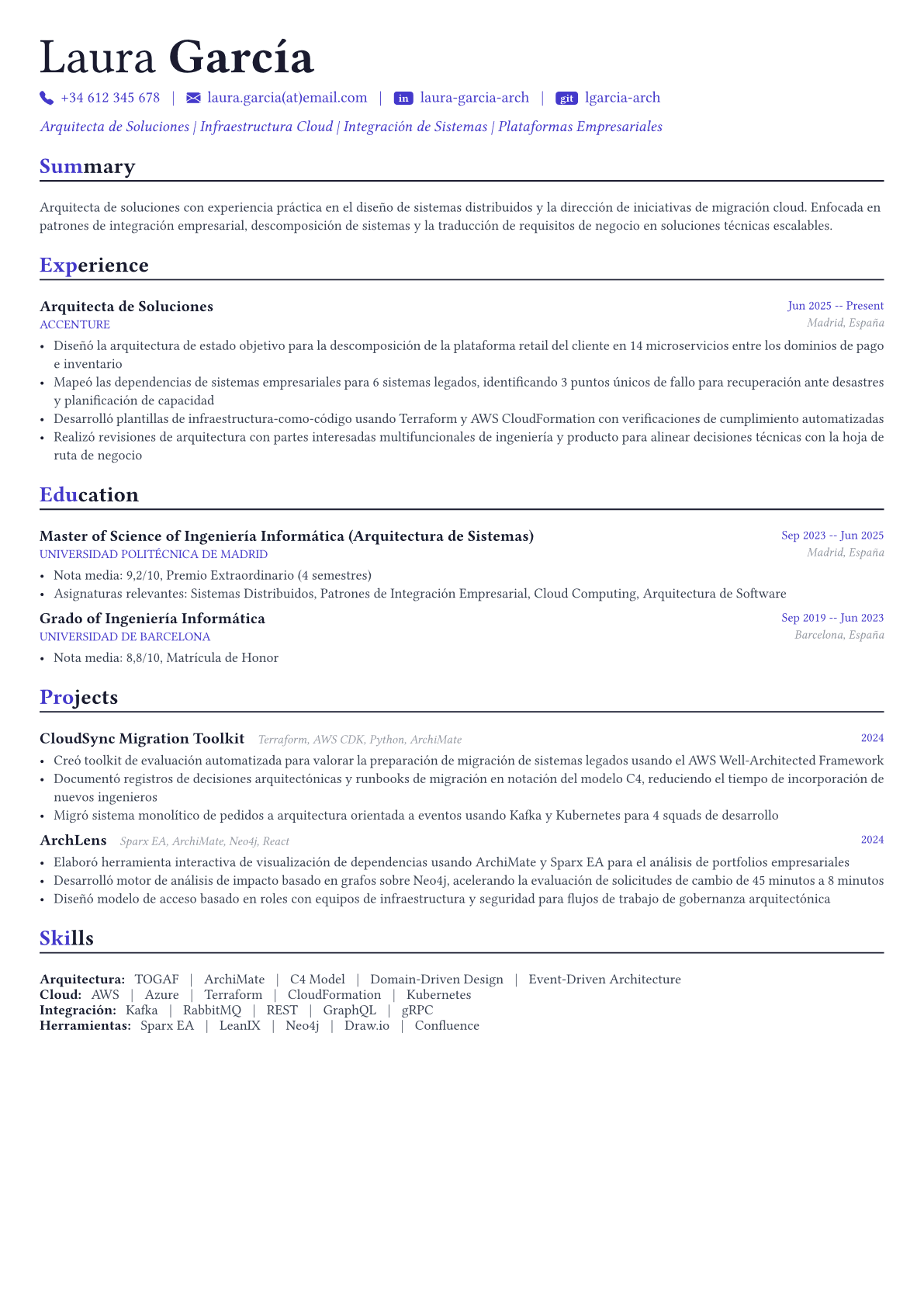 Enterprise Architect ejemplo de CV
