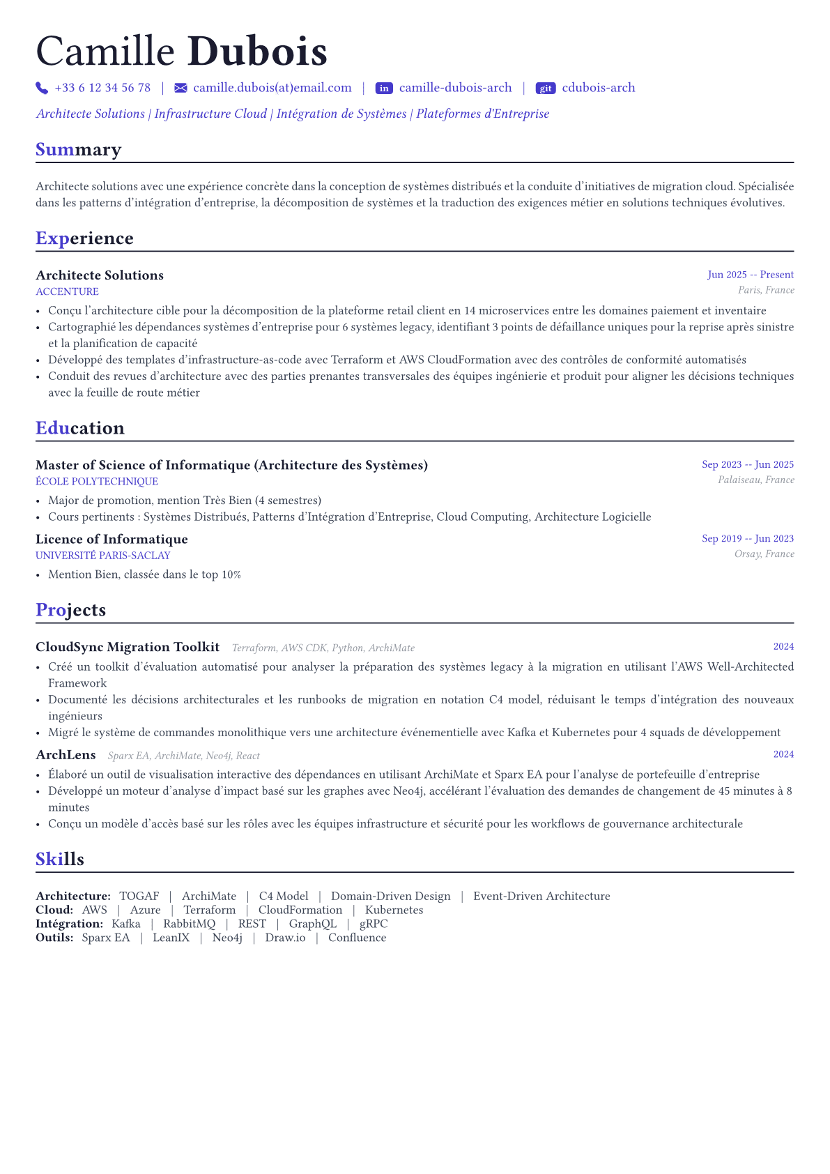 Enterprise Architect exemple de CV
