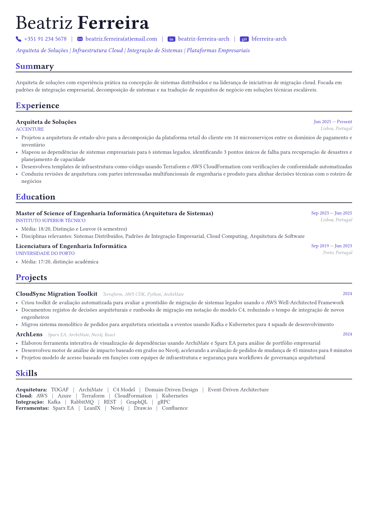Enterprise Architect exemplo de currículo