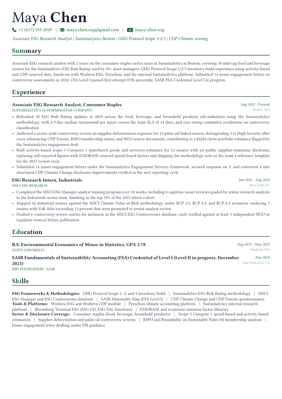 ESG Analyst resume example
